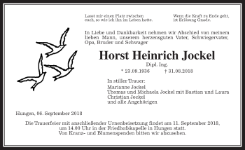 Traueranzeige von Horst Heinrich Jockel von Giessener Allgemeine, Alsfelder Allgemeine