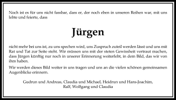 Traueranzeige von Jürgen Möbus von Giessener Allgemeine, Alsfelder Allgemeine