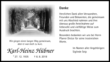 Traueranzeige von Karl-Heinz Hübner von Wetterauer Zeitung, Wetterauer Zeitung