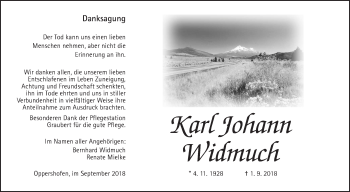 Traueranzeige von Karl Johann Widmuch von Wetterauer Zeitung, Wetterauer Zeitung