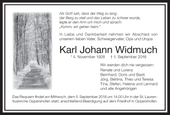Traueranzeige von Karl Johann Widmuch von Wetterauer Zeitung, Wetterauer Zeitung
