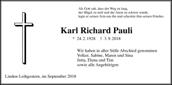 Traueranzeige von Karl Richard Pauli von Giessener Allgemeine, Alsfelder Allgemeine