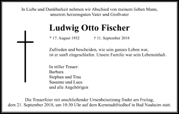 Traueranzeige von Ludwig Otto Fischer von Wetterauer Zeitung, Wetterauer Zeitung