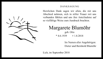 Traueranzeige von Margarete Blumöhr von Licher Wochenblatt, Licher Wochenblatt, Licher Wochenblatt