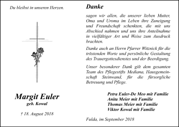 Traueranzeige von Margit Euler von Mücker Stimme