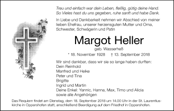 Traueranzeige von Margot Heller von Wetterauer Zeitung, Wetterauer Zeitung