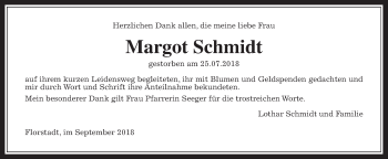 Traueranzeige von Margot Schmidt von Wetterauer Zeitung, Wetterauer Zeitung
