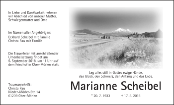 Traueranzeige von Marianne Scheibel von Wetterauer Zeitung, Wetterauer Zeitung