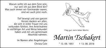 Traueranzeige von Martin Tschakert von Wetterauer Zeitung, Wetterauer Zeitung