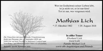 Traueranzeige von Mathias Lich von Giessener Allgemeine, Alsfelder Allgemeine