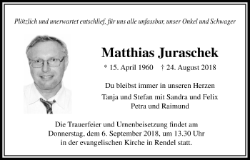 Traueranzeige von Matthias Juraschek von Wetterauer Zeitung
