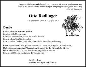 Traueranzeige von Otto Radlinger von Wetterauer Zeitung, Wetterauer Zeitung