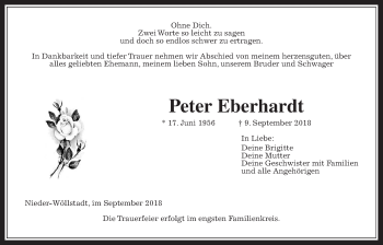 Traueranzeige von Peter Eberhardt von Wetterauer Zeitung, Wetterauer Zeitung
