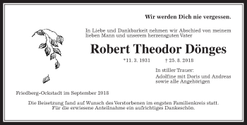 Traueranzeige von Robert Theodor Dönges von Wetterauer Zeitung, Wetterauer Zeitung