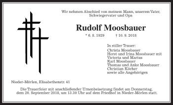 Traueranzeige von Rudolf Moosbauer von Wetterauer Zeitung, Wetterauer Zeitung