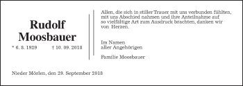 Traueranzeige von Rudolf Moosbauer von Wetterauer Zeitung, Wetterauer Zeitung