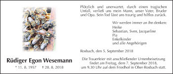 Traueranzeige von Rüdiger Egon Wesemann von Wetterauer Zeitung, Wetterauer Zeitung