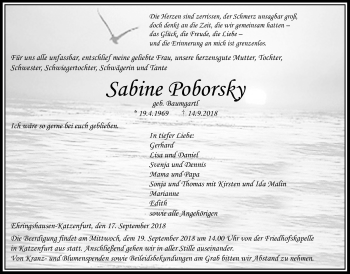 Traueranzeige von Sabine Poborsky von Giessener Allgemeine, Alsfelder Allgemeine