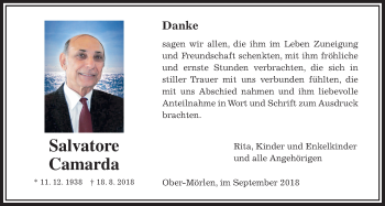 Traueranzeige von Salvatore Camarda von Wetterauer Zeitung, Wetterauer Zeitung