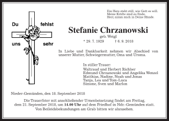 Traueranzeige von Stefanie Chrzanowski von Alsfelder Allgemeine