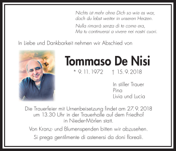 Traueranzeige von Tommaso De Nisi von Wetterauer Zeitung, Wetterauer Zeitung