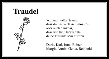 Traueranzeige von Traudel Balser von Giessener Allgemeine, Alsfelder Allgemeine