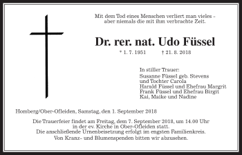 Traueranzeige von Udo Füssel von Alsfelder Allgemeine