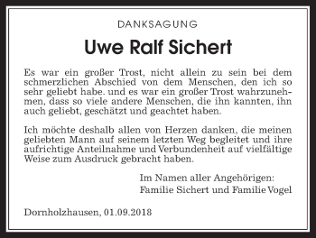 Traueranzeige von Uwe Ralf Sichert von Giessener Allgemeine, Alsfelder Allgemeine, Wetterauer Zeitung, Wetterauer Zeitung