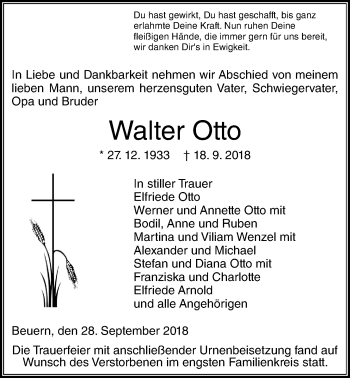 Traueranzeige von Walter Otto von Giessener Allgemeine, Alsfelder Allgemeine