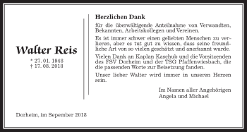 Traueranzeige von Walter Reis von Wetterauer Zeitung, Wetterauer Zeitung