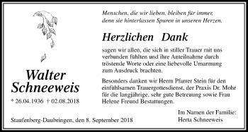 Traueranzeige von Walter Schneeweis von Giessener Allgemeine, Alsfelder Allgemeine