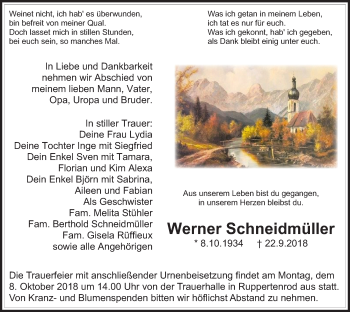 Traueranzeige von Werner Schneidmüller von Alsfelder Allgemeine