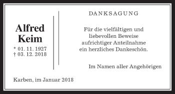 Traueranzeige von Alfred Keim von Wetterauer Zeitung