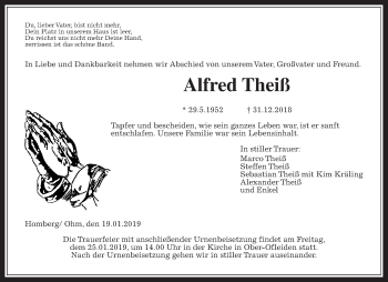 Traueranzeige von Alfred Theiß von Alsfelder Allgemeine