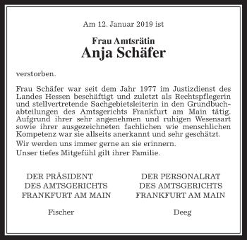 Traueranzeige von Anja Schäfer von Giessener Allgemeine, Alsfelder Allgemeine