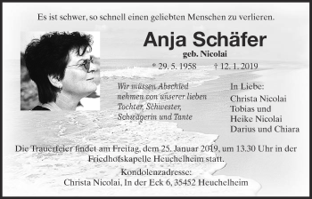 Traueranzeige von Anja Schäfer von Giessener Allgemeine, Alsfelder Allgemeine