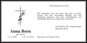 Traueranzeige von Anna Born von Wetterauer Zeitung