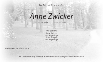 Traueranzeige von Anne Zwicker von Wetterauer Zeitung, Wetterauer Zeitung