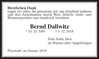 Traueranzeige von Bernd Dallwitz von Wetterauer Zeitung, Wetterauer Zeitung