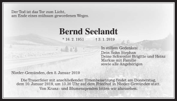 Traueranzeige von Bernd Seelandt von Alsfelder Allgemeine