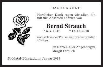 Traueranzeige von Bernd Strauch von Wetterauer Zeitung, Wetterauer Zeitung