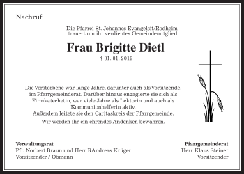 Traueranzeige von Brigitte Dietl von Wetterauer Zeitung, Wetterauer Zeitung