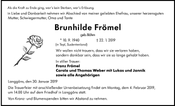 Traueranzeige von Brunhilde Frömel von Giessener Allgemeine, Alsfelder Allgemeine