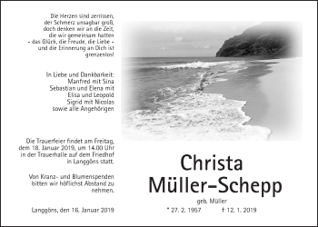 Traueranzeige von Christa Müller-Schepp von Giessener Allgemeine, Alsfelder Allgemeine