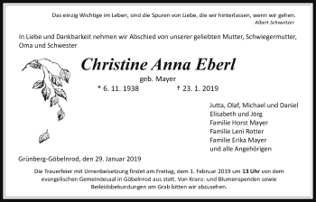 Traueranzeige von Christine Anna Eberl von Giessener Allgemeine, Alsfelder Allgemeine