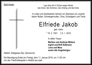 Traueranzeige von Elfriede Jakob von Alsfelder Allgemeine