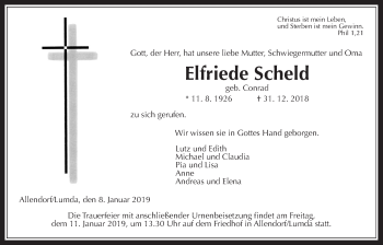Traueranzeige von Elfriede Scheld von Giessener Allgemeine, Alsfelder Allgemeine