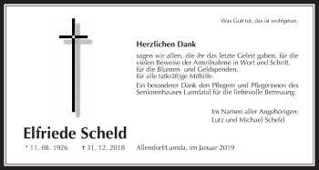 Traueranzeige von Elfriede Scheld von Allendorfer Mitteilungen