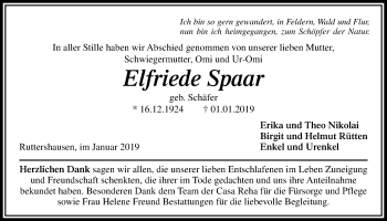 Traueranzeige von Elfriede Spaar von Giessener Allgemeine, Alsfelder Allgemeine