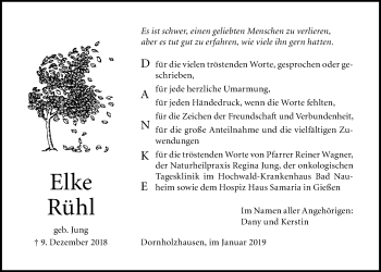 Traueranzeige von Elke Rühl von Giessener Allgemeine, Alsfelder Allgemeine